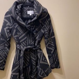 Xhilaration  Pea coat wrap coat. Hooded, button up with tie. Wms  sm, black/gray